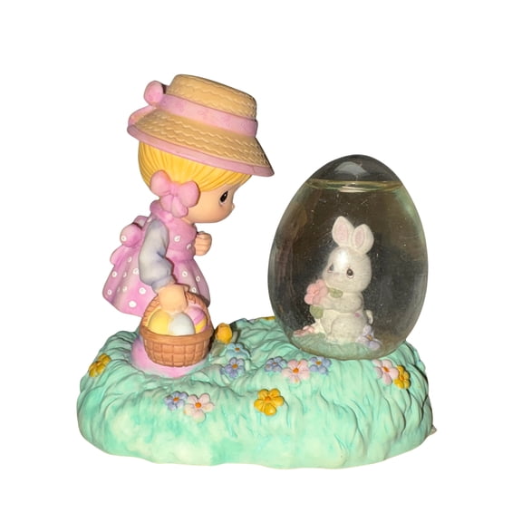 Precious Moments 960217A, Girl with Bunny and Egg shaped water globe - With Box