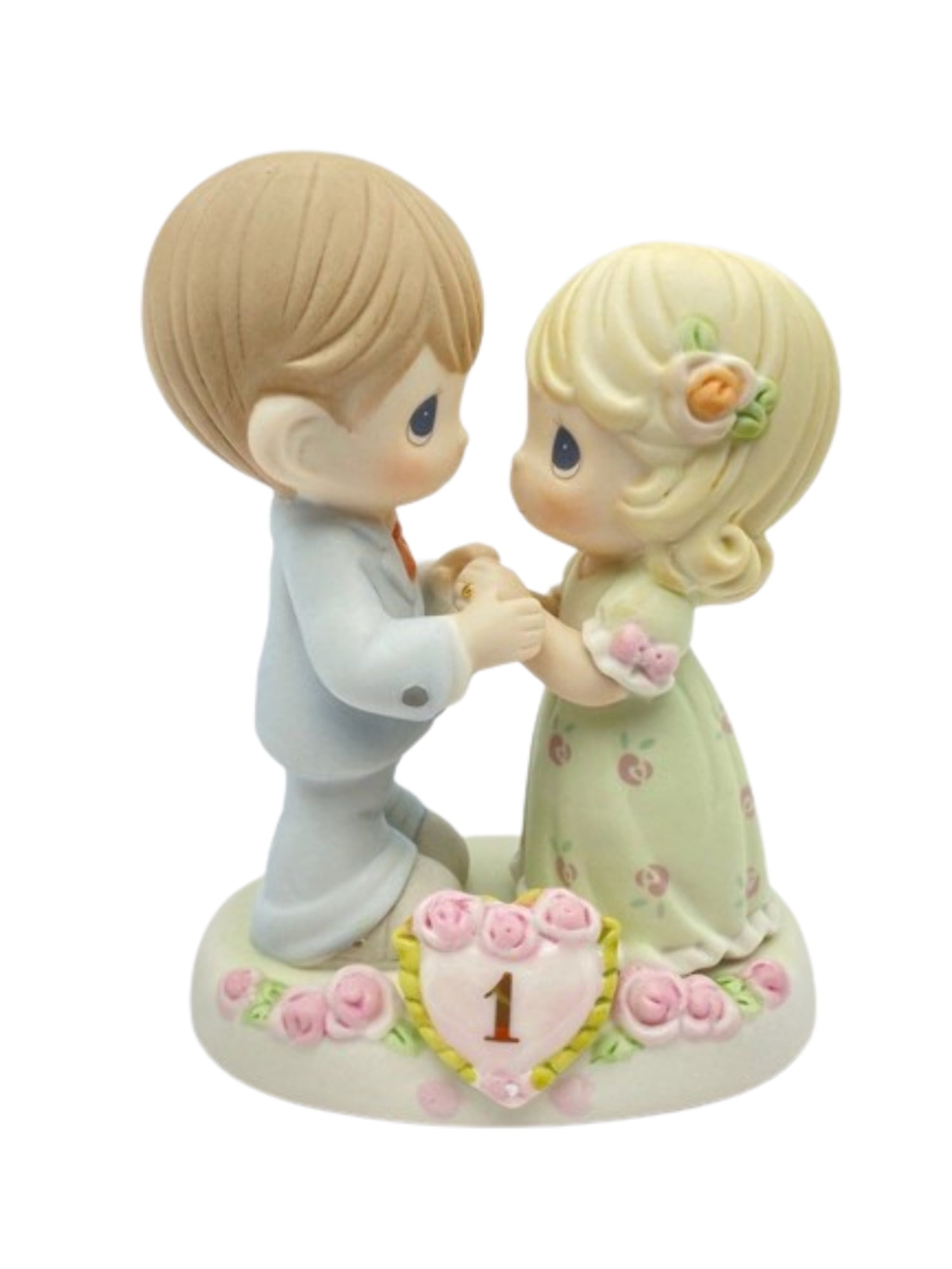 Hand-Painted Porcelain 1st Anniversary Figurine with Floral Details