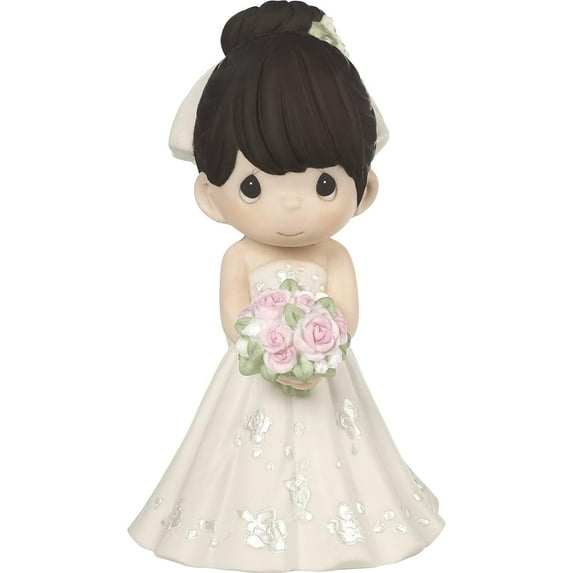 Precious Moments Perfect Couple Bride, Black Hair With Light Skin Tone Bisque Porcelain Wedding Figurine & Cake Topper, 172063