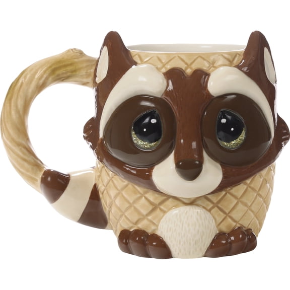 Precious Moments Brown and Tan Raccoon Ceramic Mug, Count 1