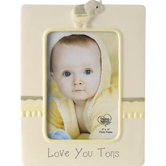Precious Moments 179305 Love You Tons Ceramic Elephant Photo Frame holds 4x6 photo Gray Chevron 6.5-inches by 8.5-inches