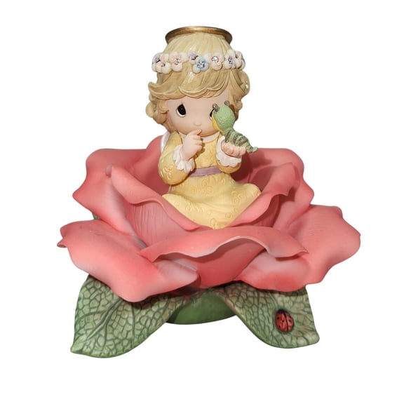 Precious Moments Figurine 634832H, Red Rose of Love- Angel Sitting - With Box