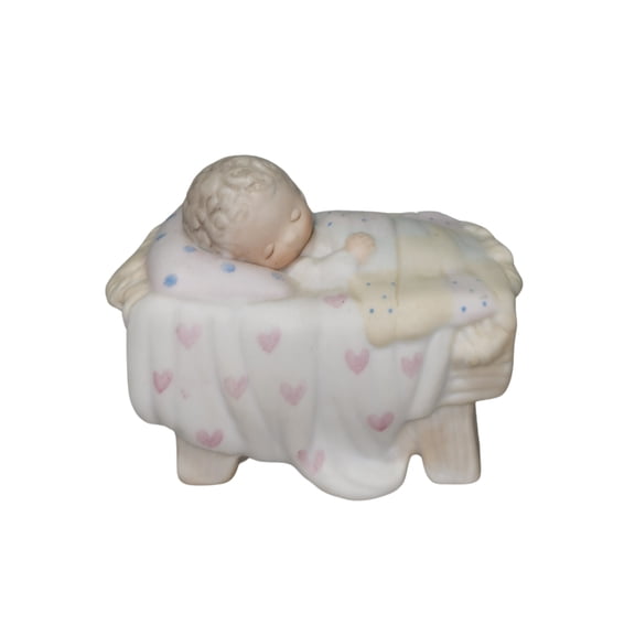 Precious Moments Figurine E-5619, Come Let us Adore Him- Baby Jesus in Manger - With Box