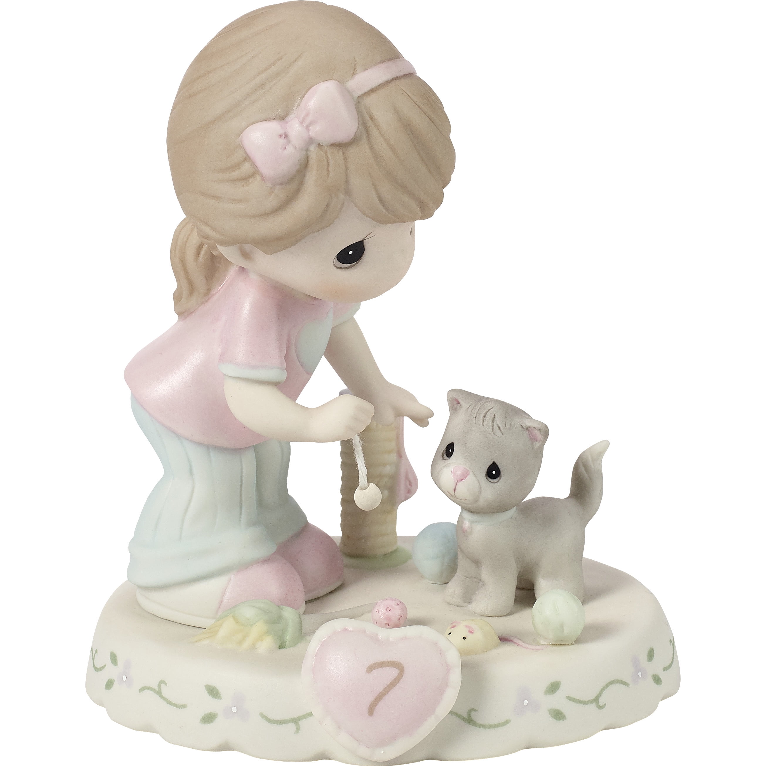 Blonde Girl with Cat Porcelain Figurine, 5 Inches
