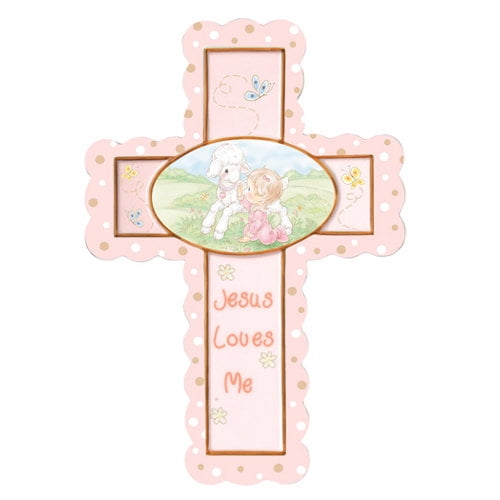 Precious Moments Jesus Loves Me Cross Baby Girl Figurine Hanging Art