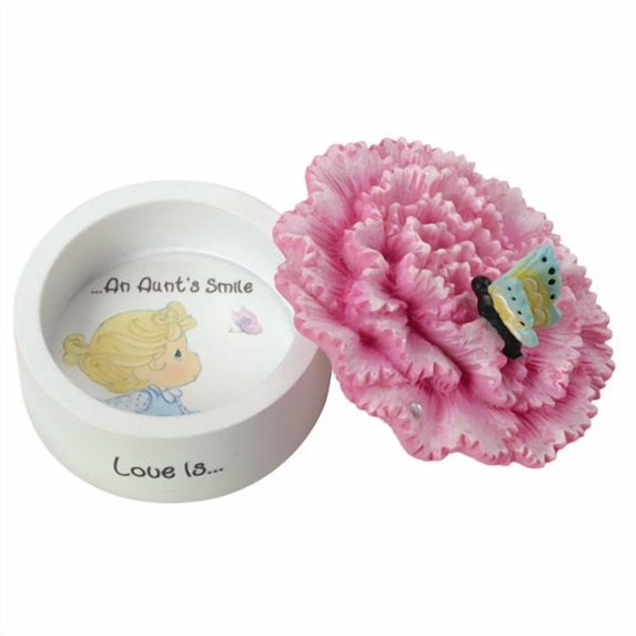 Precious Moments Love Is An Aunt’s Smile Carnation Resin Trinket Box 154432