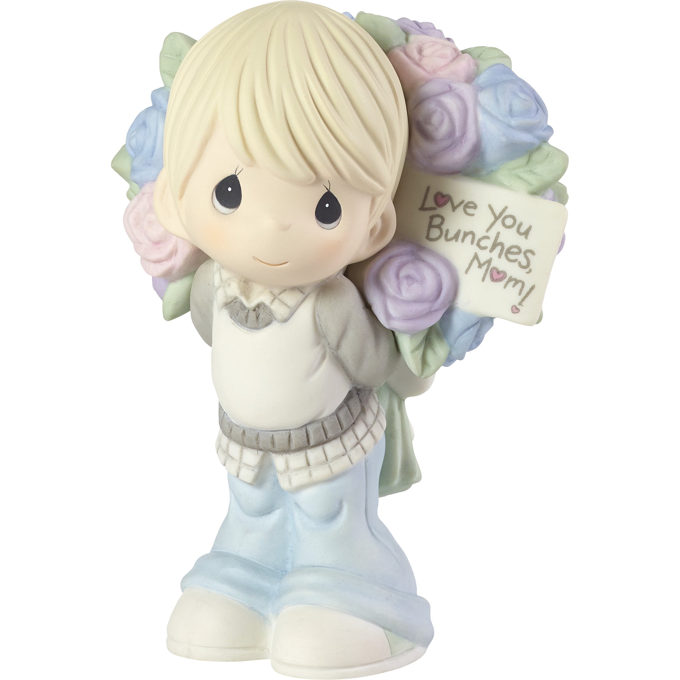 Boy with Rose Bouquet Porcelain Figurine in Pastel Colors