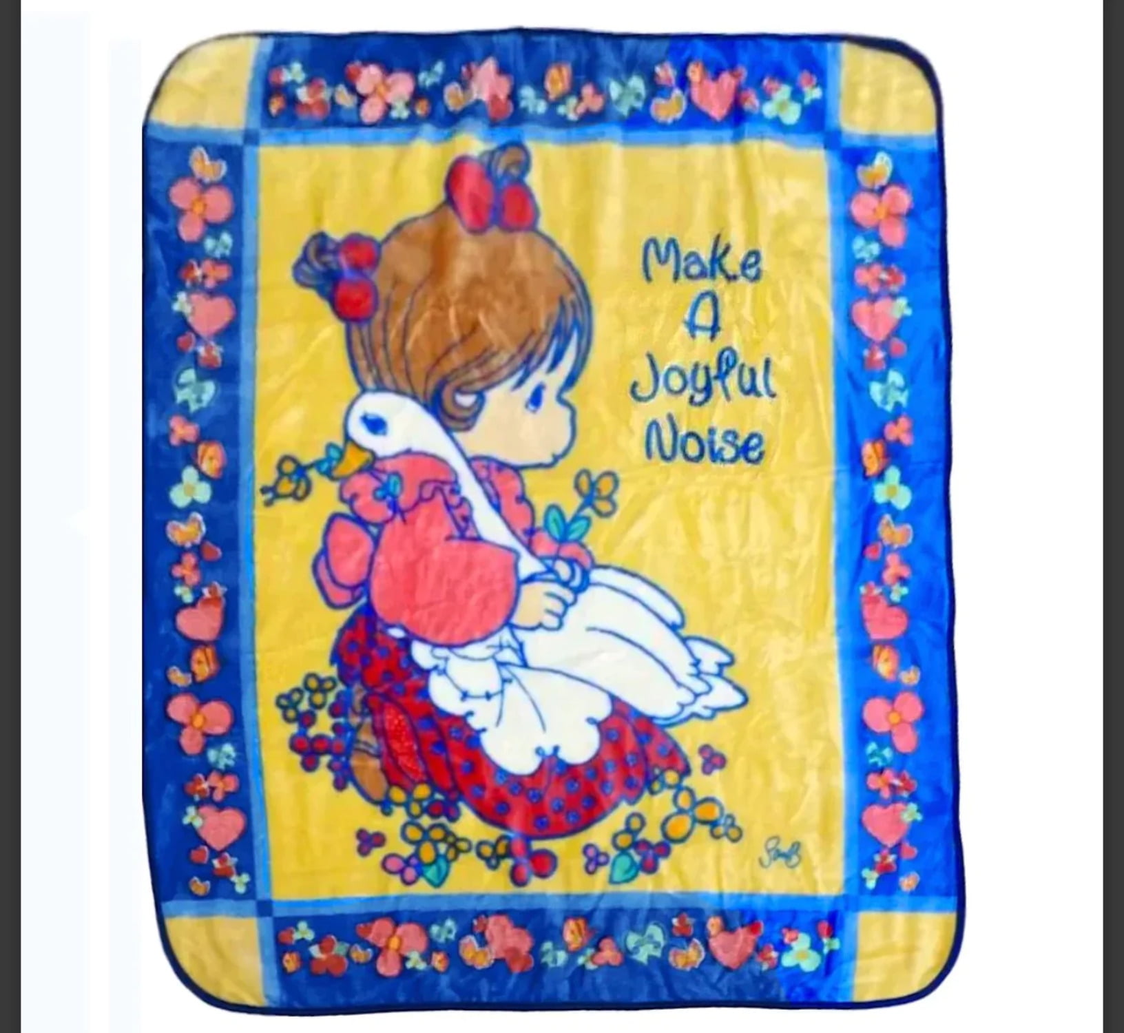 Precious Moments Make a Joyful Noise Girl and Goose 50 x60 Plush Blanket Throw Thick and Super Warm