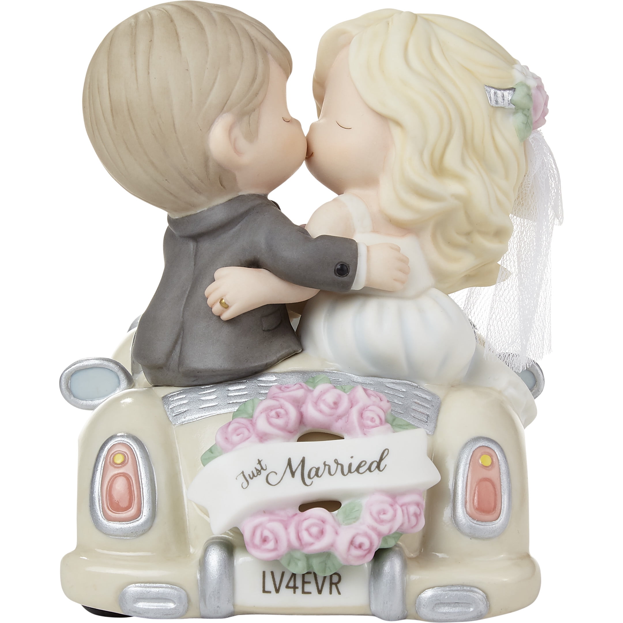 Hand-Painted Porcelain Wedding Figurine with Floral Wreath