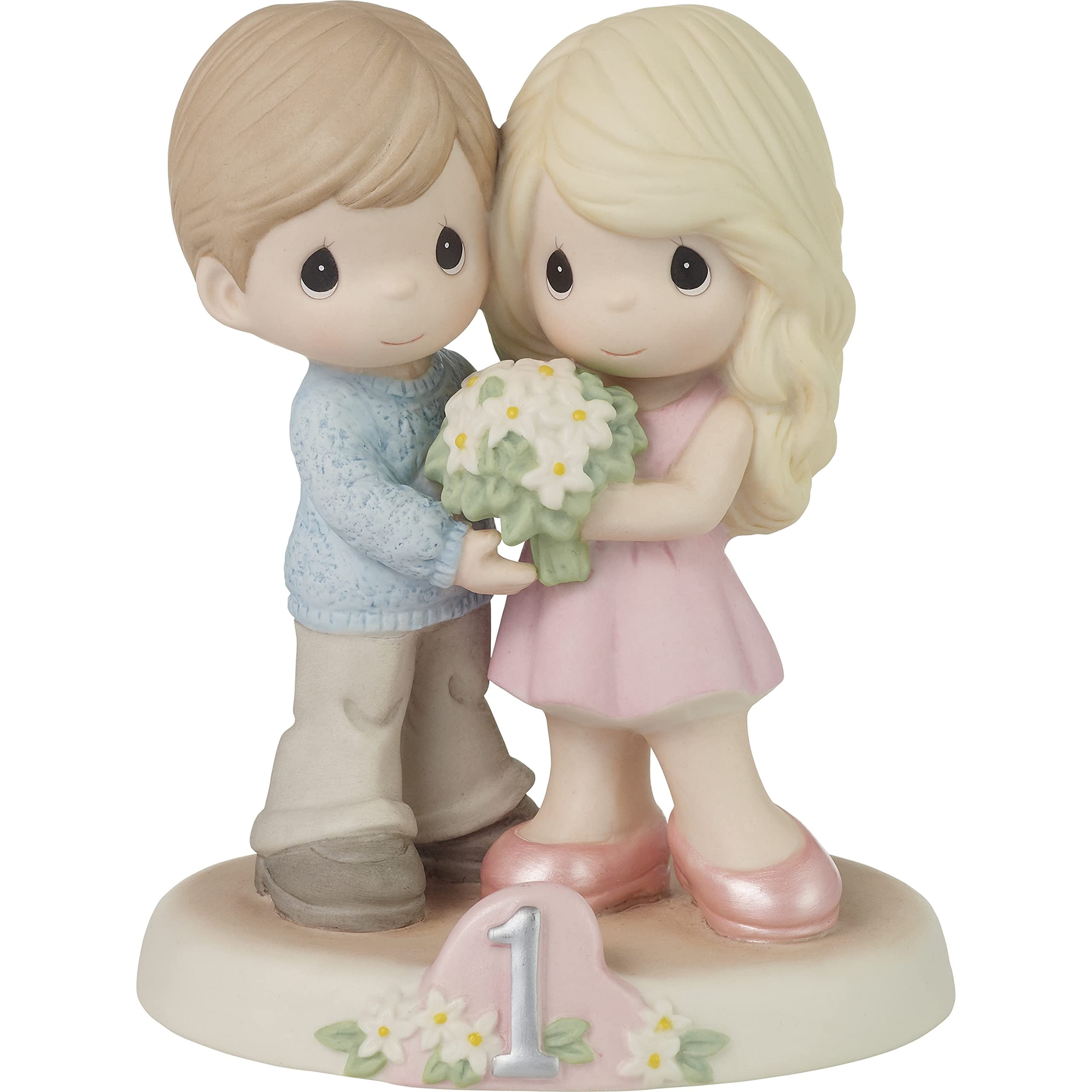 Hand-Painted Porcelain Anniversary Couple Figurine with Flowers