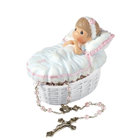 Precious Moments Pink Baby Baptism 17.5 inch Rosary Box Set