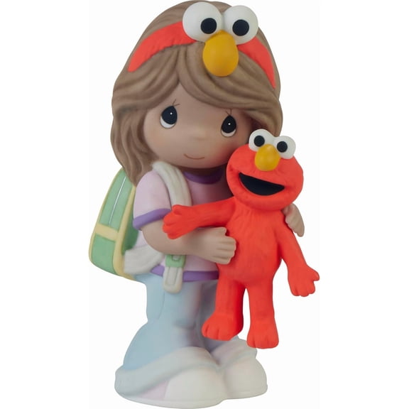 Precious Moments Sesame Street Little Girl with Elmo Figurine | Im Your Biggest Fan Brunette Girl Bisque Porcelain Figurine | Sesame Street Gifts | Elmo | Gifts for -