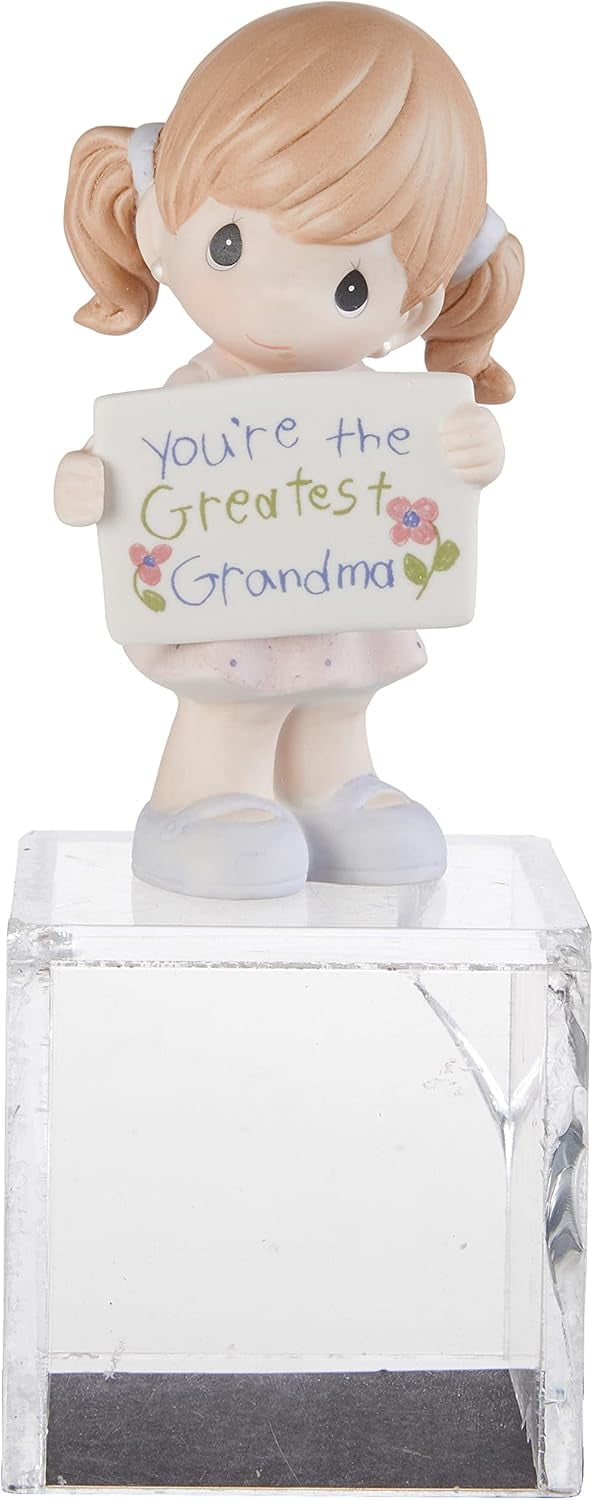 Bisque Porcelain Figurine of Girl Holding Grandma Sign