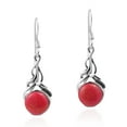 thumbnail image 1 of Precious Orb Red Coral Stone Sterling Silver Dangle Earrings, 1 of 5