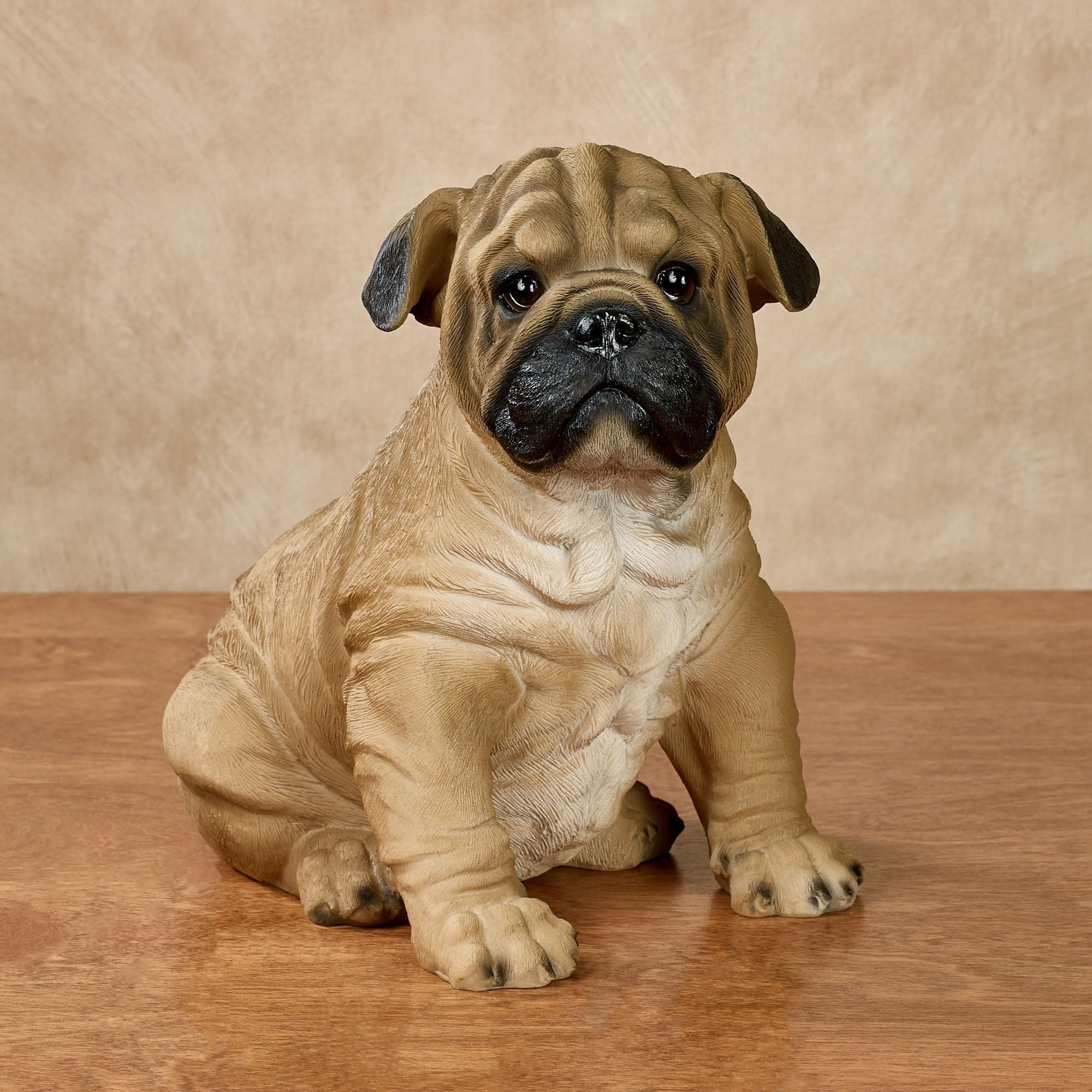 Precious Pug Dog Table Sculpture Light Camel, Black and White 6"Wx13.5