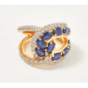 Precious Sapphire 22K Yellow Gold-Plated Sterling Silver Interlock Ring Size 6
