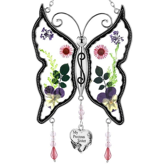 My Precious Sister Butterfly SunCatchers Gifts Stained Glass Sister Butterfly Sun Catcher Wind Chime for Windows Sister Happy Mother`s Day Valentine's Day Birthday Christmas Thanksgiving Gift