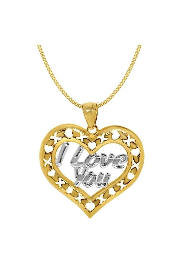0.8 mm 14k Two-tone Gold I Love You XO Heart Pendant with Square Wheat Chain