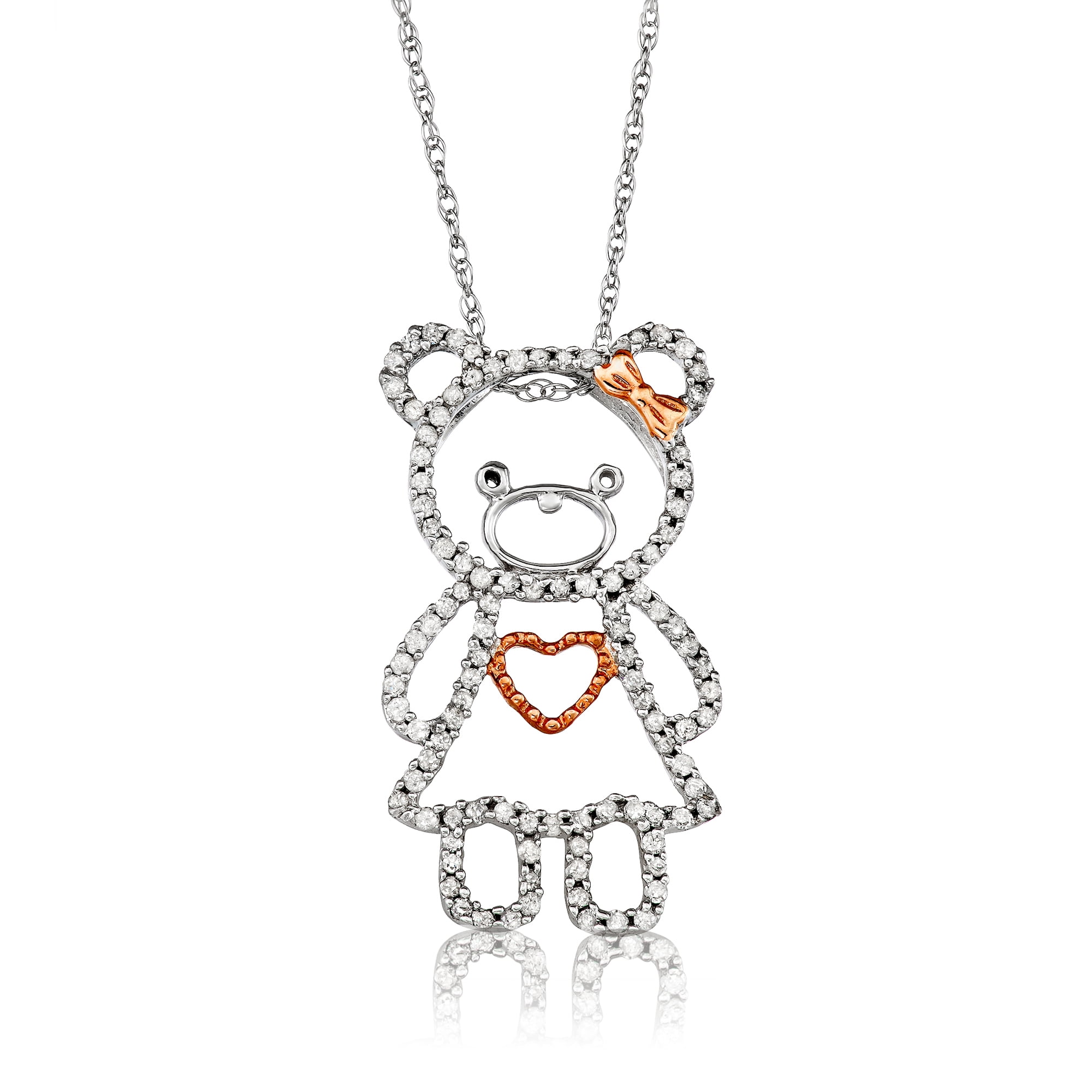 Precious Stars 10k White Gold ct TDW White Diamond Teddy Bear