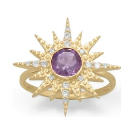 Amethyst Ring Star Sun Burst 14k Gold-plated Sterling Silver with Cubic Zirconia Amethyst Ring Star Sun Burst 14k Gold-plated Sterling Silver with Cubic Zirconia