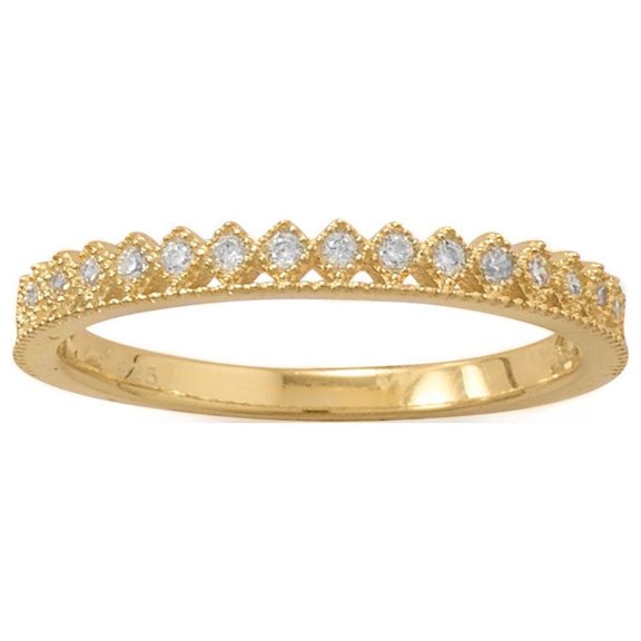 Precious Stars 14K Gold Plated Sterling Silver Sterling Silver CZ Thin Crown Design Ring