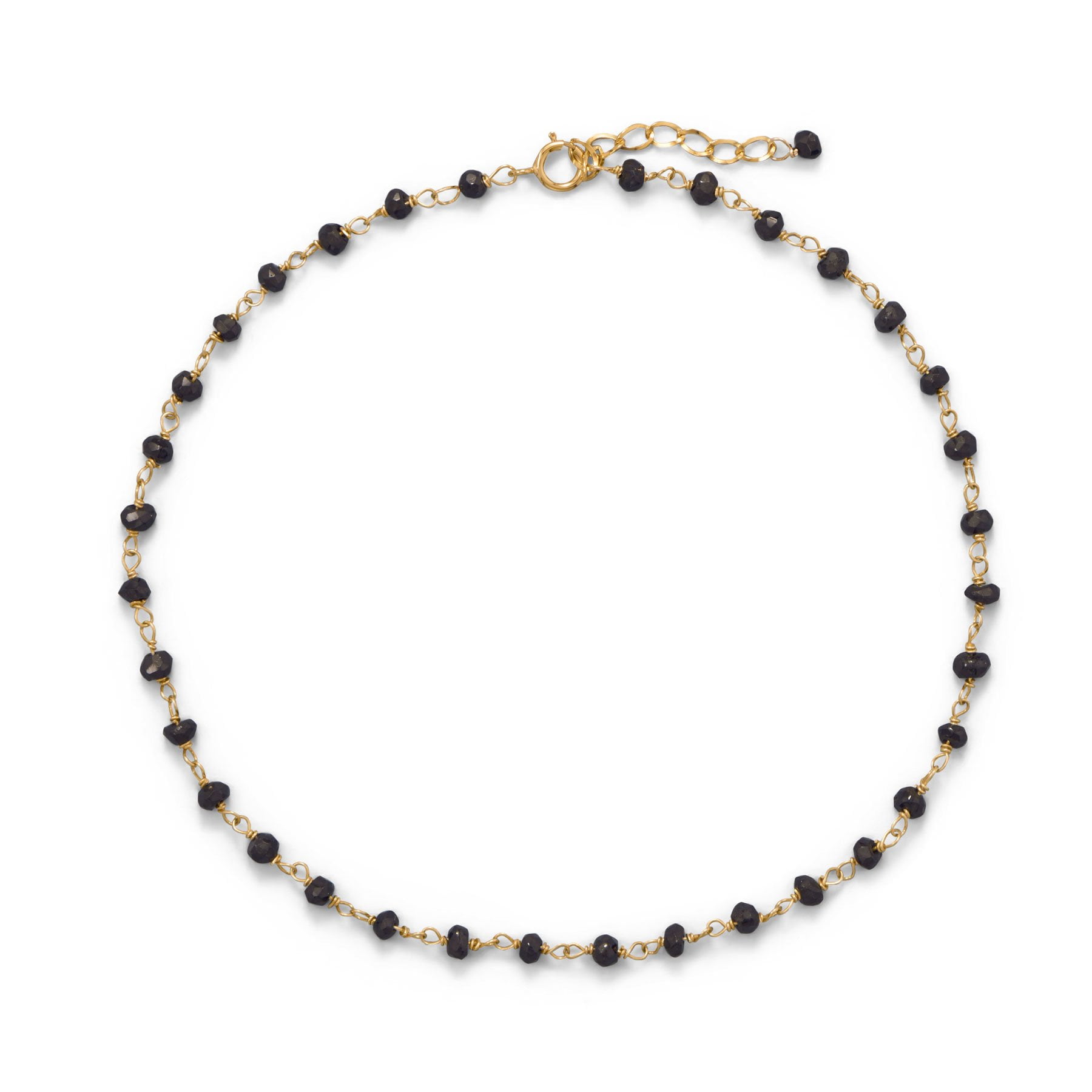 Precious Stars 14K Goldplated Sterling Silver Black Spinel Anklet- 9.5 Inches Long With 1 Inch Extension