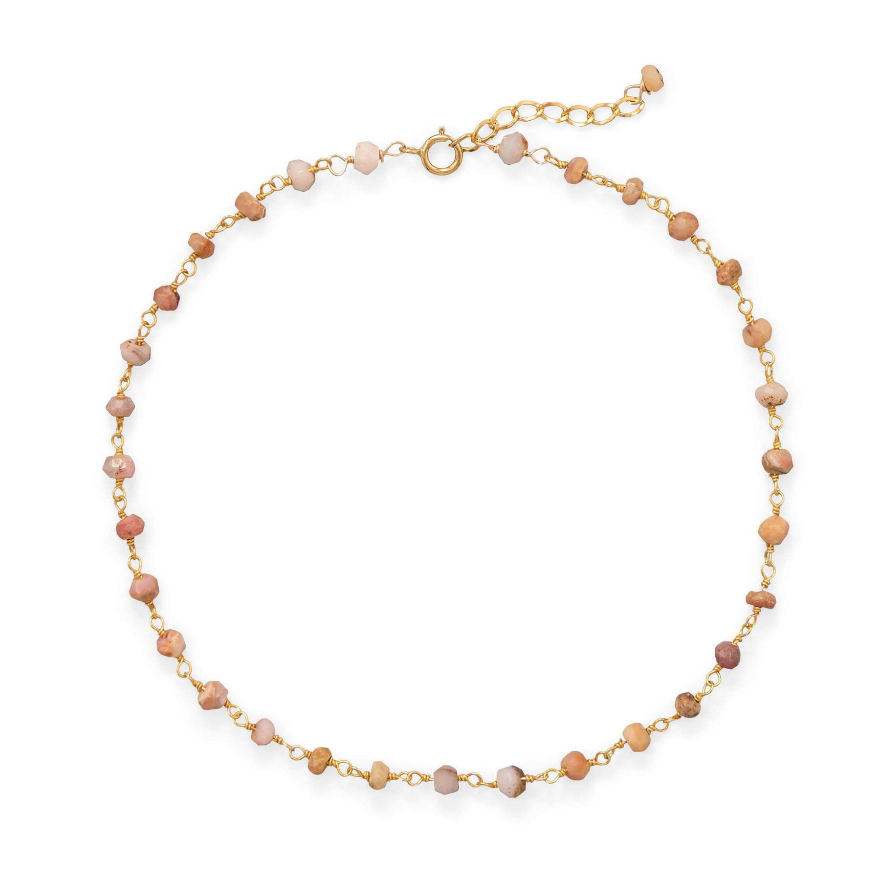 Precious Stars 14K Goldplated Sterling Silver Pink Opal Anklet- 9.5 Inches Long With 1 Inch Extension
