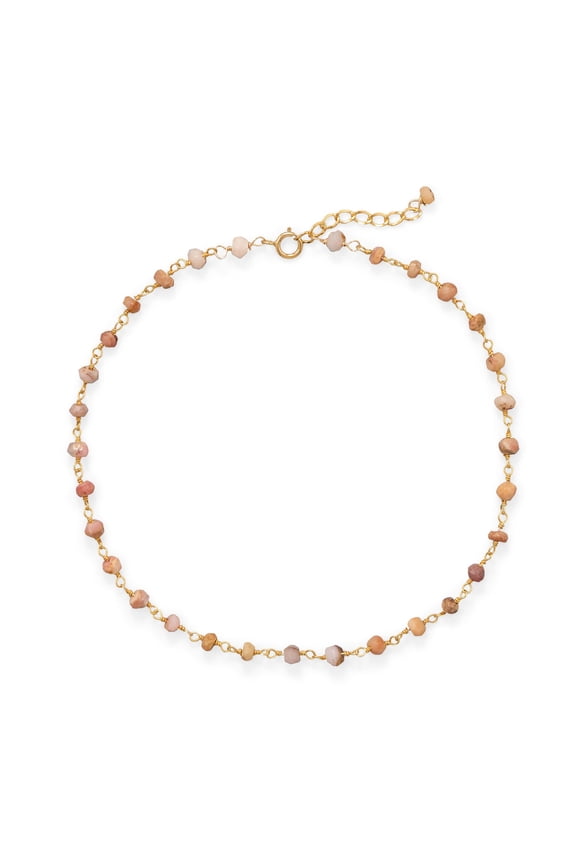14K Goldplated Sterling Silver Pink Opal Anklet- 9.5 Inches Long With 1 Inch Extension