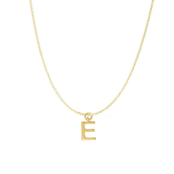 Precious Stars 14K Goldplated Sterling Silver Polished "E" Charm With Goldfilled 1.5mm Cable Chain