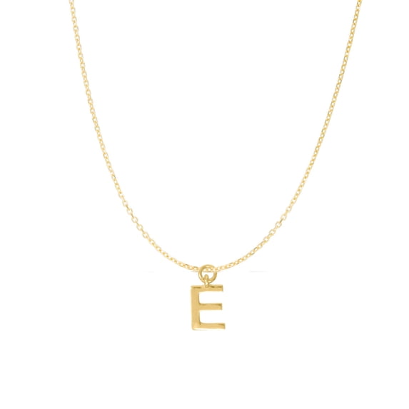 Precious Stars 14K Goldplated Sterling Silver Polished "E" Charm With Goldfilled 1.5mm Cable Chain