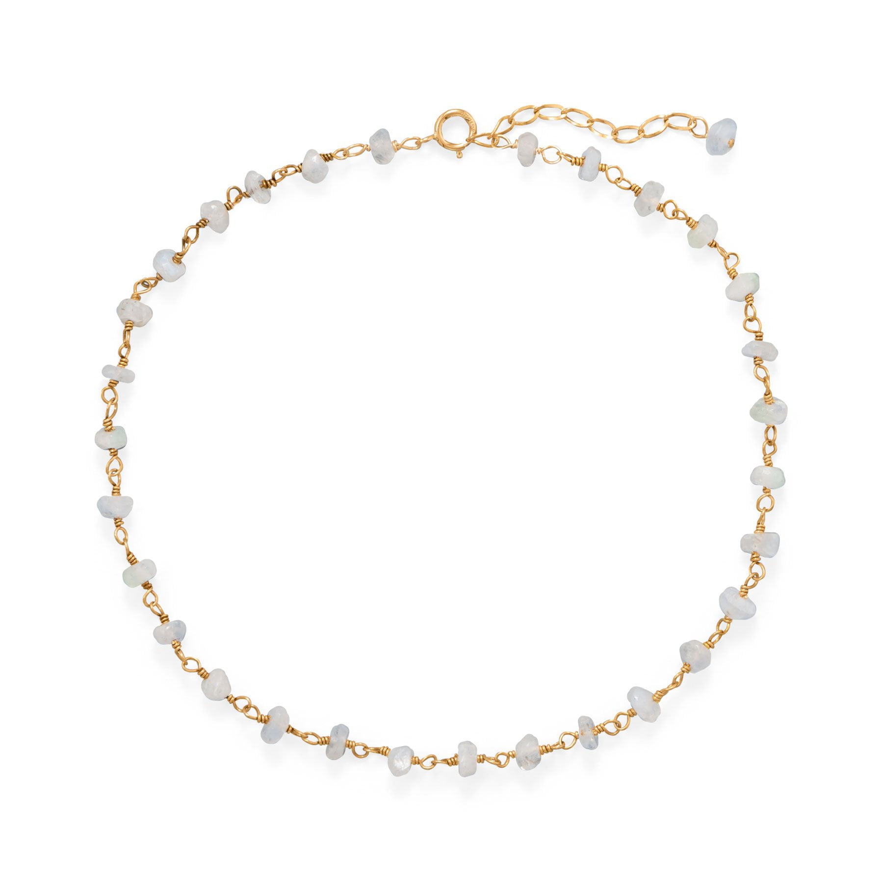 Precious Stars 14K Goldplated Sterling Silver Rainbow Moonstone Anklet- 9.5 Inches Long With 1 Inch Extension