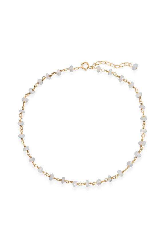 14K Goldplated Sterling Silver Rainbow Moonstone Anklet- 9.5 Inches Long With 1 Inch Extension