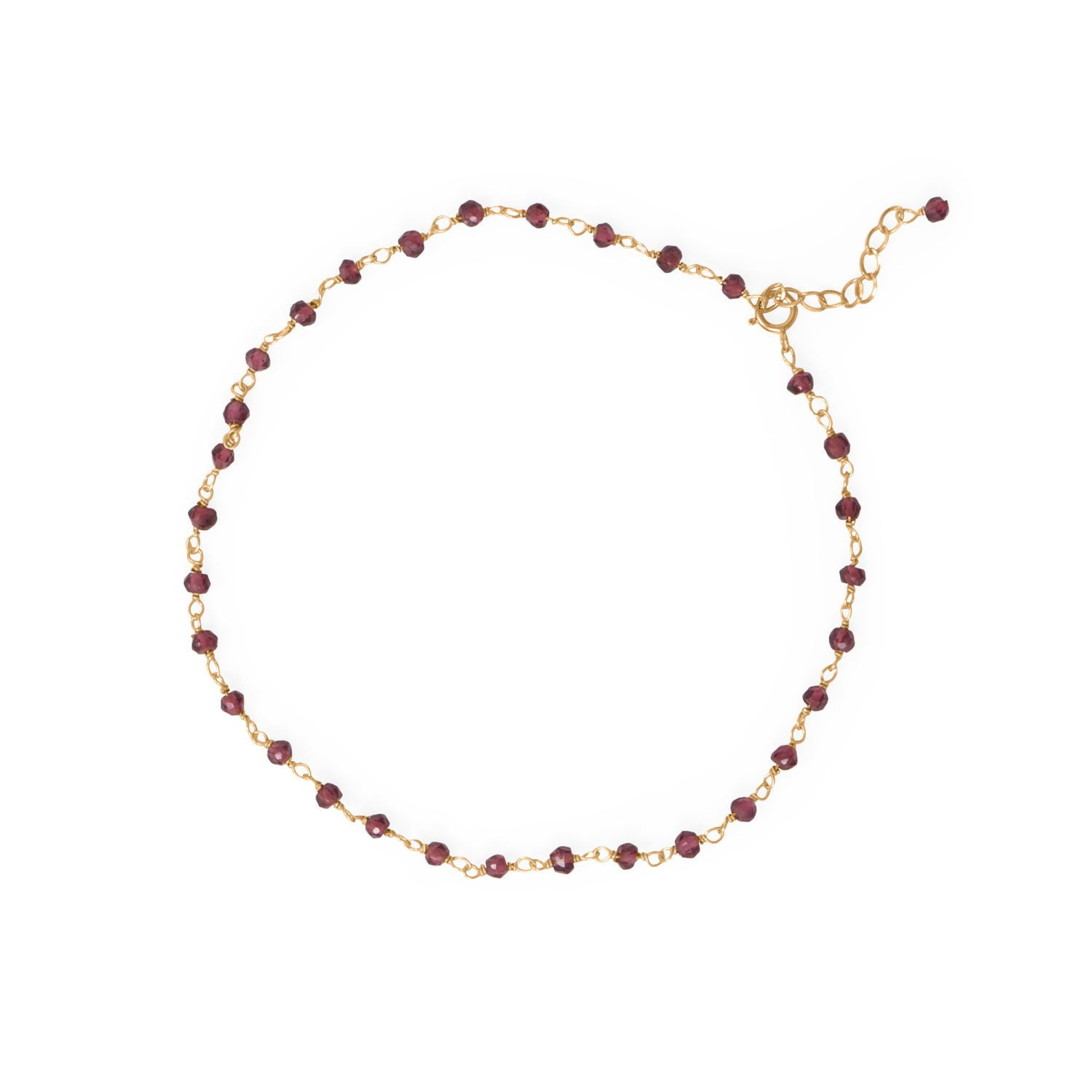 Precious Stars 14K Goldplated Sterling Silver Red Garnet Anklet- 9.5 Inches Long With 1 Inch Extension