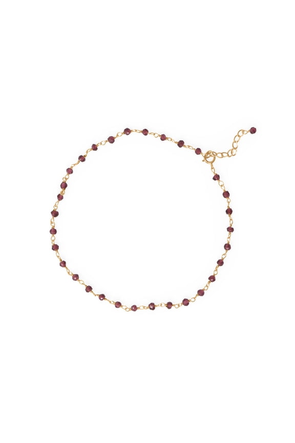 14K Goldplated Sterling Silver Red Garnet Anklet- 9.5 Inches Long With 1 Inch Extension