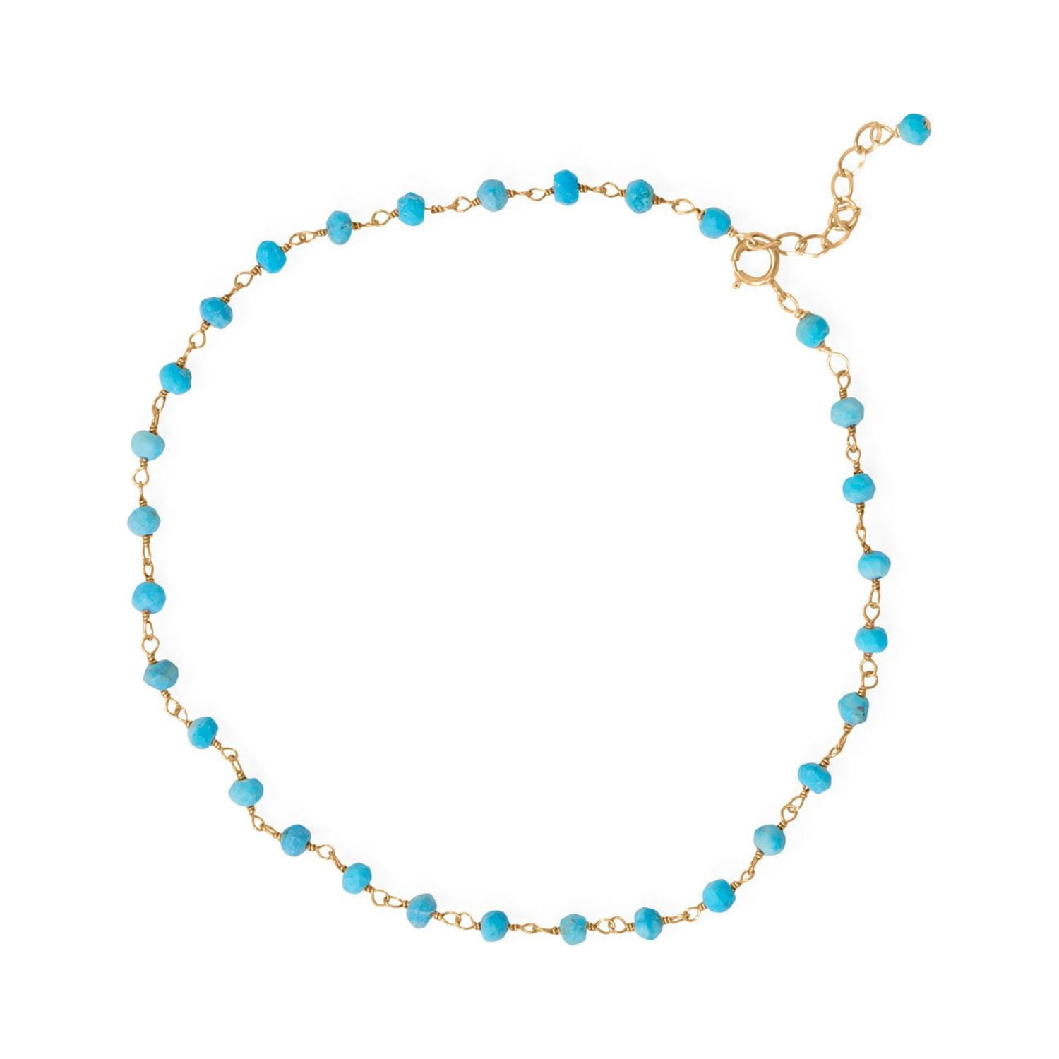 Precious Stars 14K Goldplated Sterling Silver Simulated Turquoise Anklet- 9.5 Inches Long With 1 Inch Extension