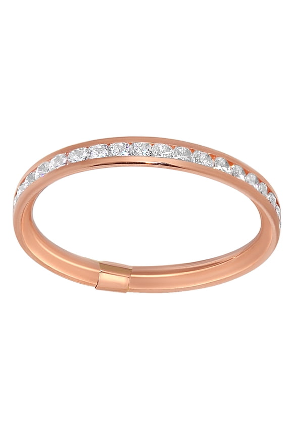 14K Rose Gold Channel-set Round-cut Cubic Zirconia Thin Eternity Band