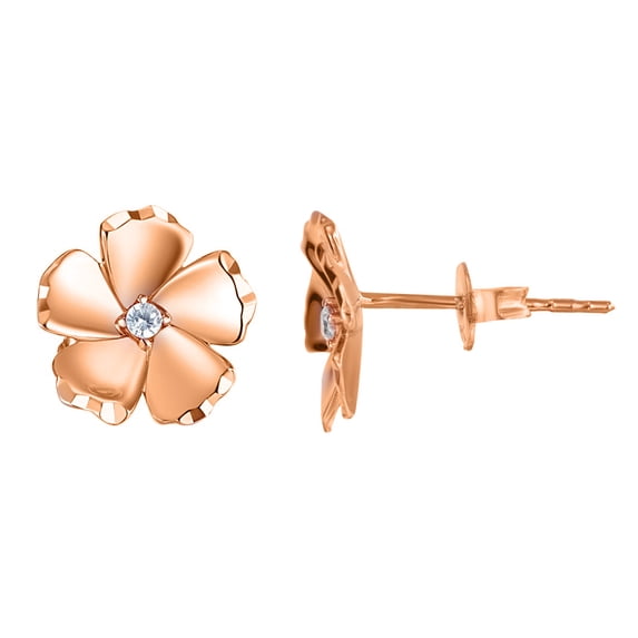 Precious Stars 14K Rose Gold Cubic Zirconia Flower Earring Studs