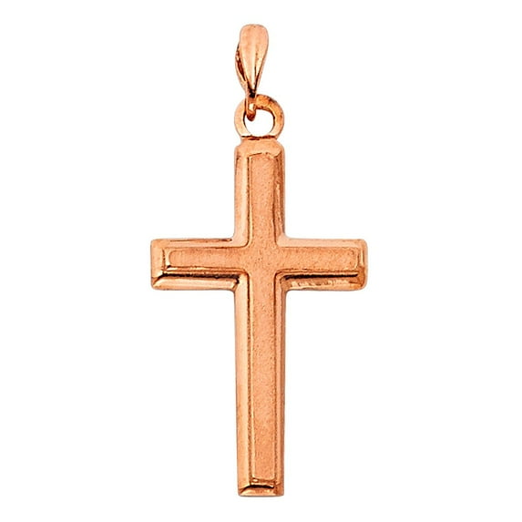 Precious Stars 14K Rose Gold Unisex 7/8" Cross Pendant - No Chain, Pendant Only