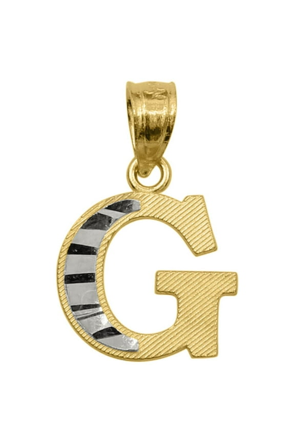 14K Two-Tone Gold Diamond-cut Unisex Initial Letter 'G' Pendant - No Chain, Pendant Only