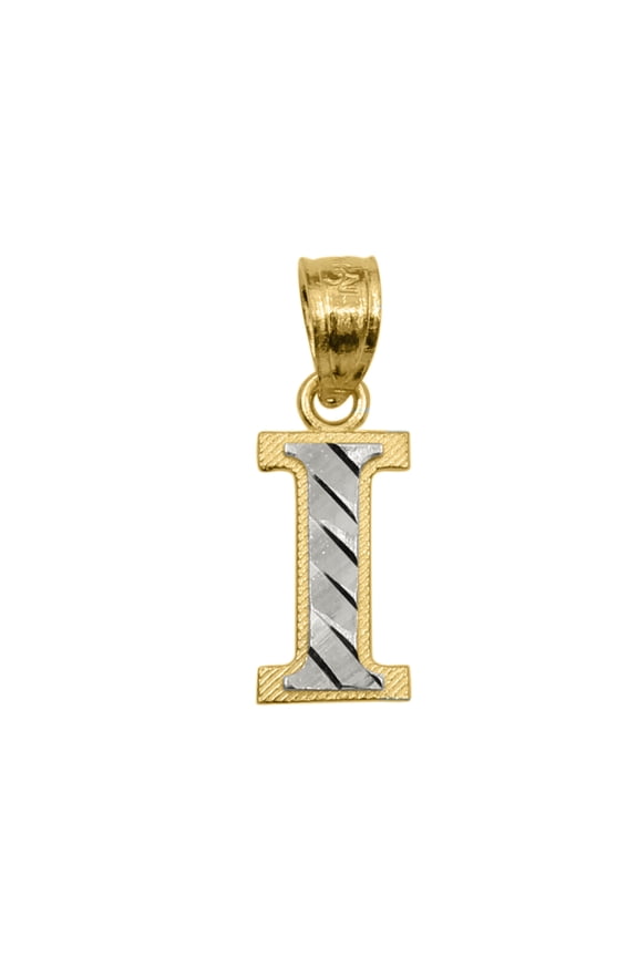 14K Two-Tone Gold Diamond-cut Unisex Initial Letter 'I' Pendant - No Chain, Pendant Only