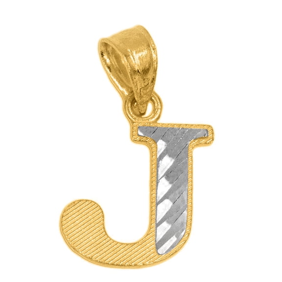 Precious Stars 14K Two-Tone Gold Diamond-cut Unisex Initial Letter 'J' Pendant - No Chain, Pendant Only