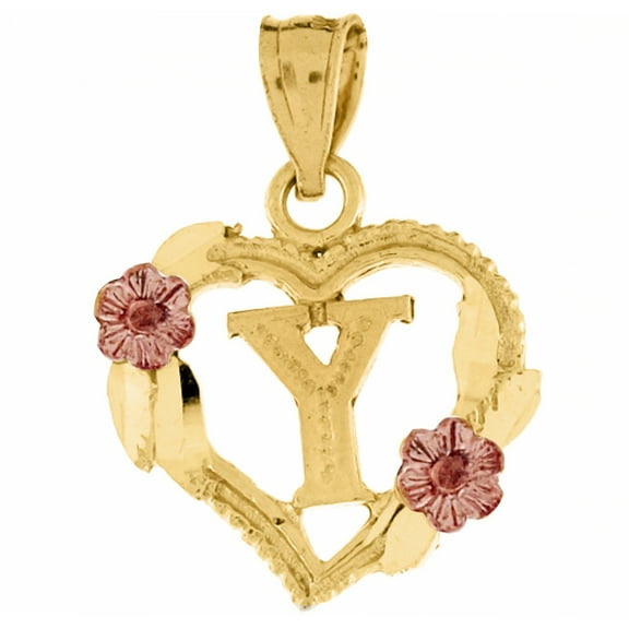 Precious Stars 14K Two-Tone Gold Flower and Heart-shaped Initial 'Y' Pendant - No Chain, Pendant Only