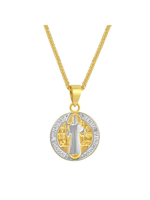 14K Two-Tone Gold Unisex San Benito Medallion Pendant with 18" Chain Necklace