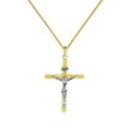 thumbnail image 1 of Precious Stars 14K Two-Tone Solid Gold Crucifix Religious Unisex Pendant with 24" Chain Necklace, 1 of 7