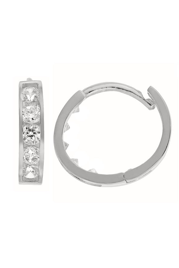14K White Gold 10-mm Round-cut Cubic Zirconia Hinged Hoop Earrings