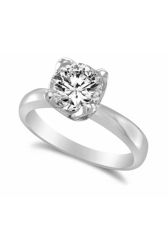 14K White Gold 1ct TGW Round-cut Cubic Zirconia Solitaire Engagement Ring