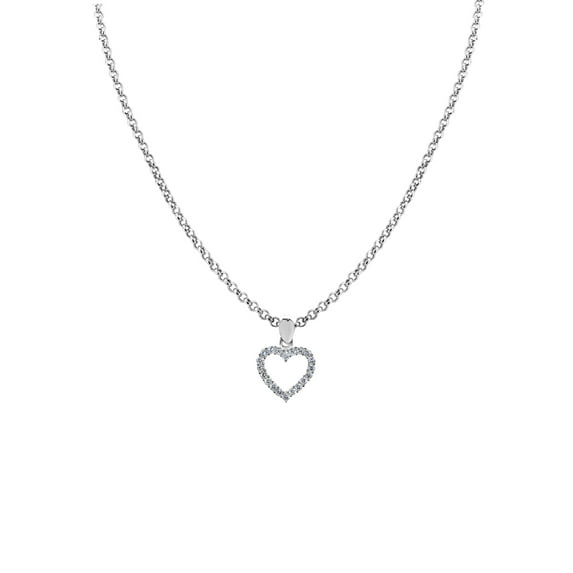 Precious Stars 14K White Gold Cubic Zirconia Ladies Open Heart Pendant with 20" Chain Necklace