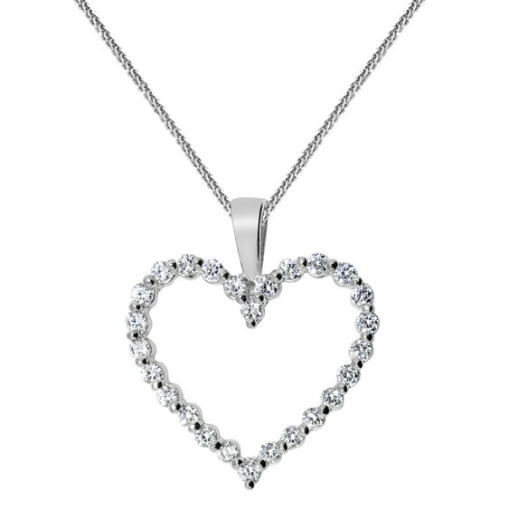 Precious Stars 14K White Gold Cubic Zirconia Ladies Open Heart Pendant with 22" Chain Necklace