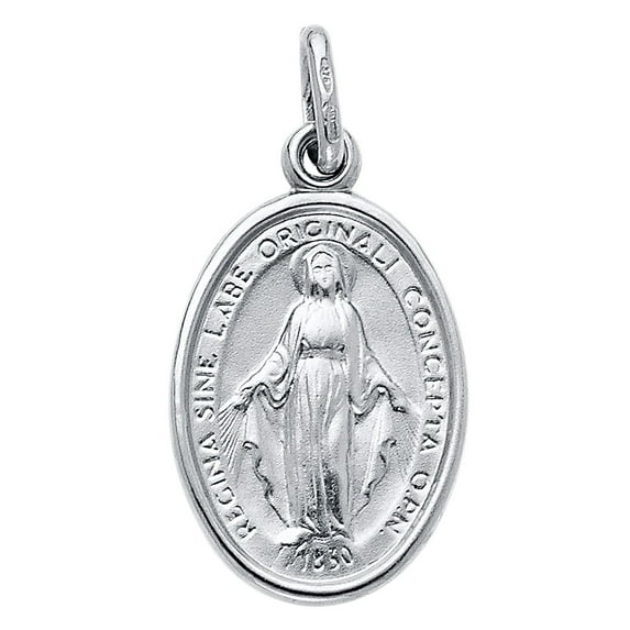 Precious Stars 14K White Gold Miraculous Medal Virgin Mary Pendant - No Chain, Pendant Only