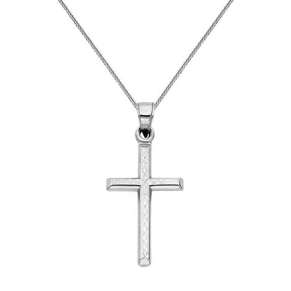 Precious Stars 14K White Gold Religious 1" Cross Unisex Pendant with 20" Chain Necklace